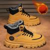 Winter Men's High Top Thermal Work Boots British Style Plush Lined Waterproof Leather Casual Shoes Non-Slip Warm Chunky Sneakers
