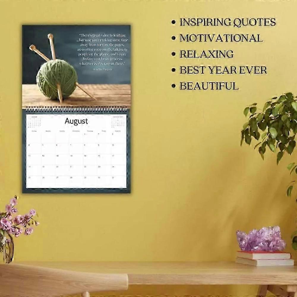 Knitting Calendar 2025, Yarn Monthly Calendar Planner with Inspirational Quotes