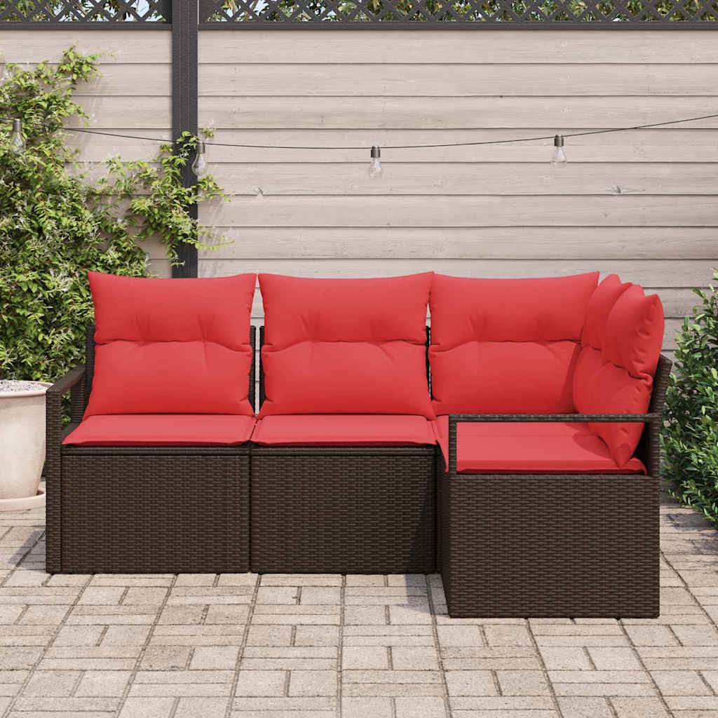 4 Piece Sofa Set in Brown Poly Rattan