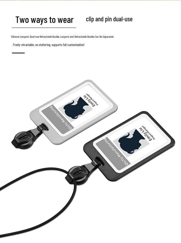 Double-Sided Transparent ID Card and Badge Holder with Round Silicone Lanyard