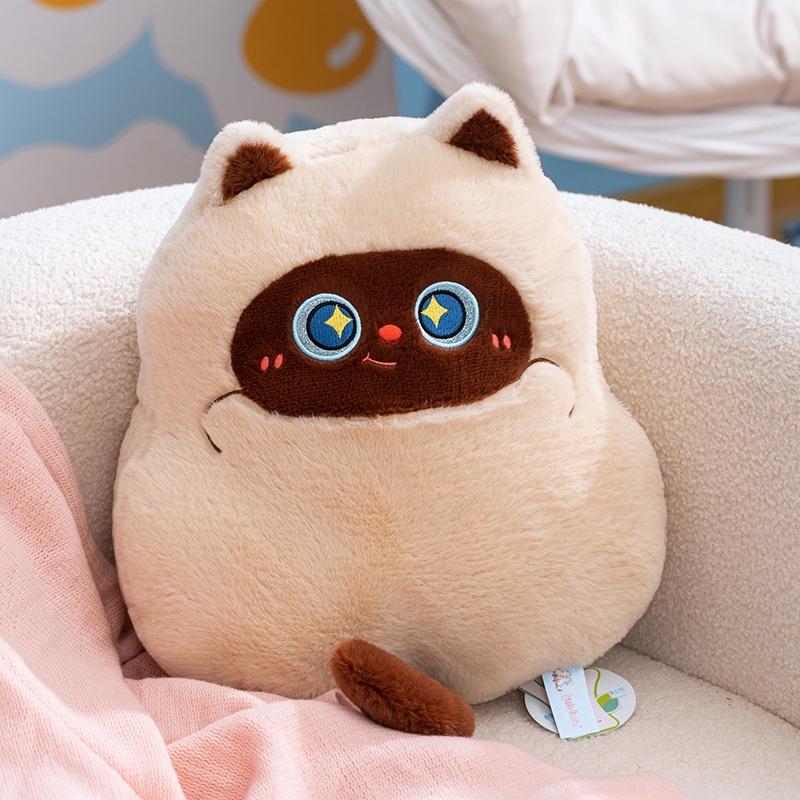 Cute Cat Plush Cushion Set White Siamese Black With Mismatched Star Pupil Eyes Soft Stuffed Feline Cuddly Charming Decor
