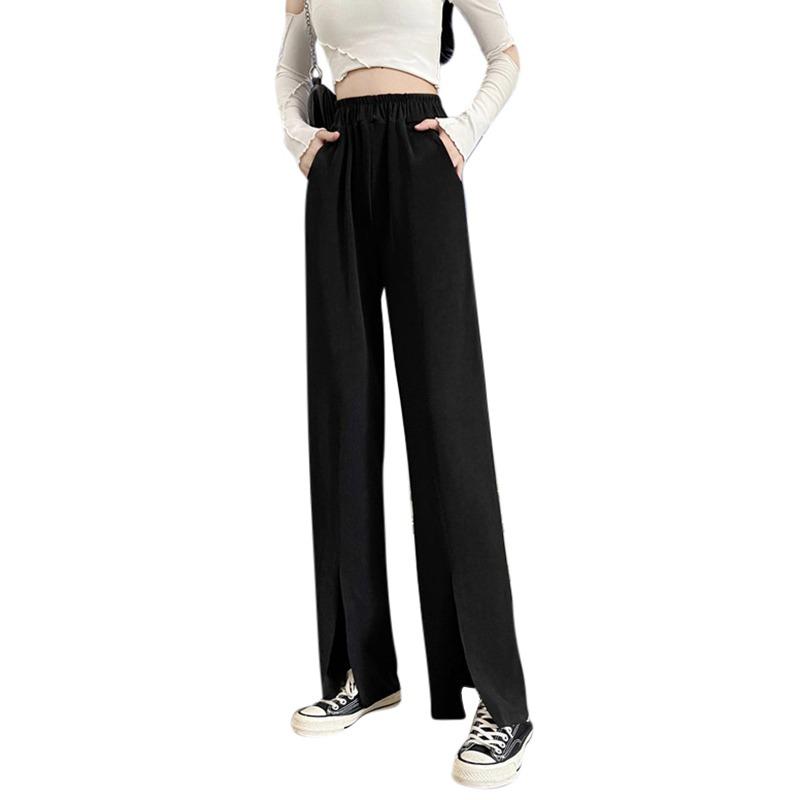 

Брюки прямые с высокой талией, модные женские широкие брюки, однотонные, эластичные, повседневные, свободные, раздельные, рабочая одежда, цветные, формальные брюки S