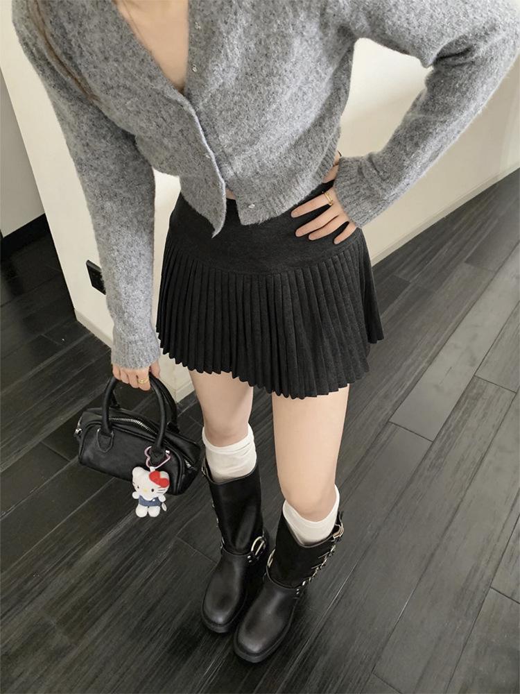 High-Waisted Woolen Pleated A-Line Mini Skirt - Women's Autumn/Winter 2025