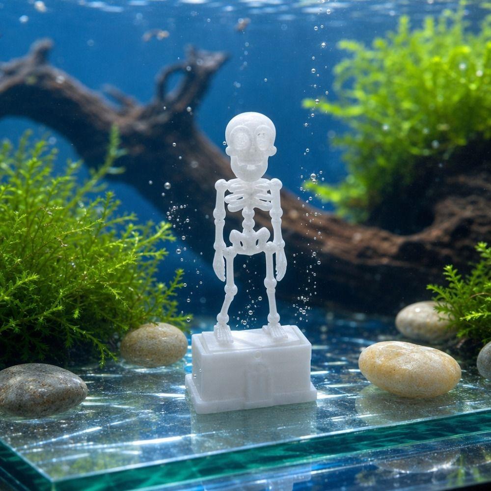 3D Printed Dancing Skeleton Aquarium Bubbler Gothic Air Driven Fish Tank Dance Skull Ornament with Air Tube Fish Tank Decoration