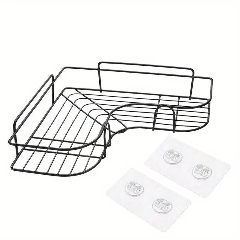 

1pc Stainless Steel Corner Shower Caddy, No-Drilling Wall-Mounted Bathroom Organizer, Multi-functional Storage Shelf For Kitchen чорний