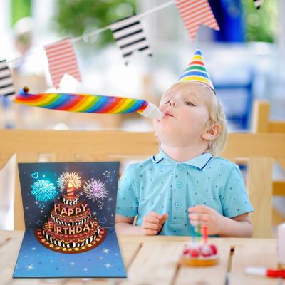 3D-Geburtstagskarte mit Musiklichtern, ausblasbares Kuchen-Überraschungsgeschenk, dreidimensionale hohle Grußkarte