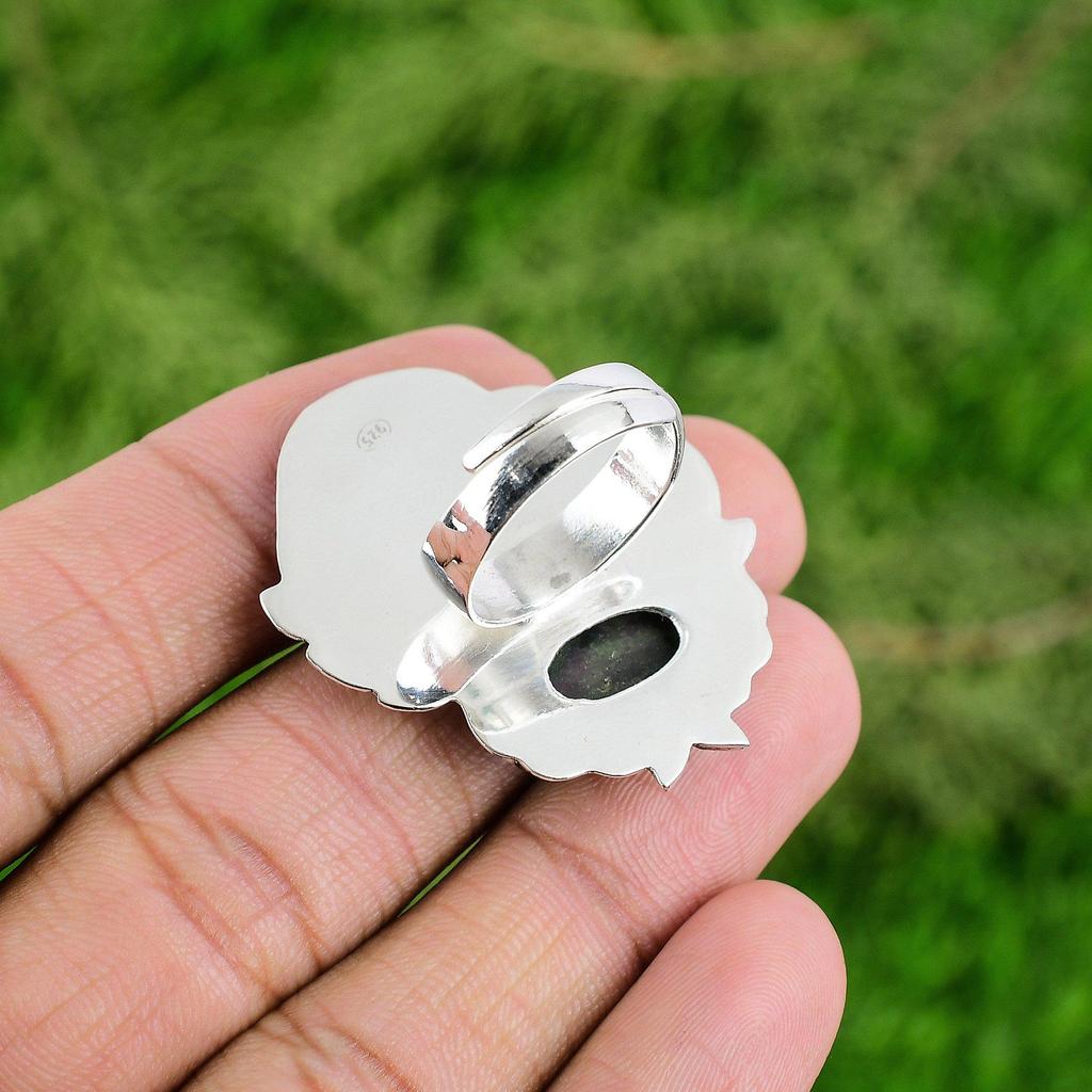 925 Silver Oval Ruby Zoisite Stone Birthday Mother Statement Bezel Ring Jewelry