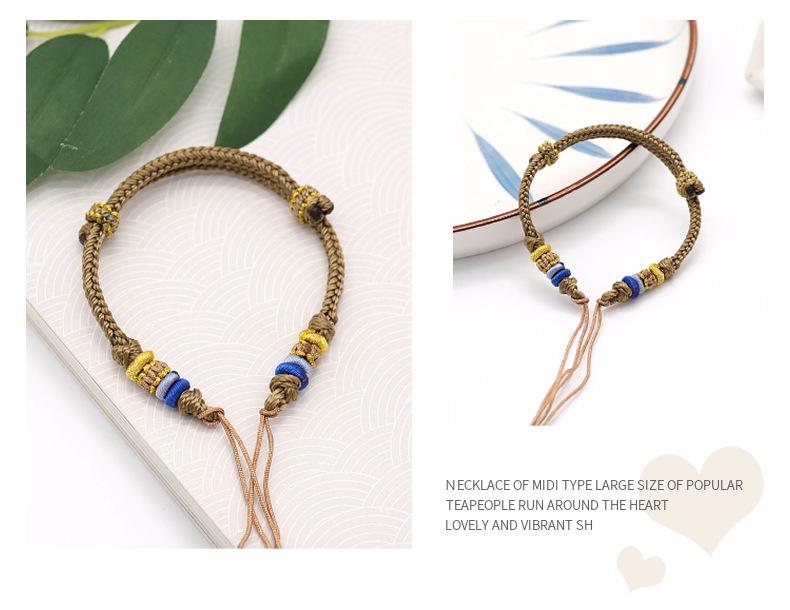 DIY Eight-Strand Knot Red Rope Bracelet - Threadable with Beads and Peace Buckle, National Style, Couple Design