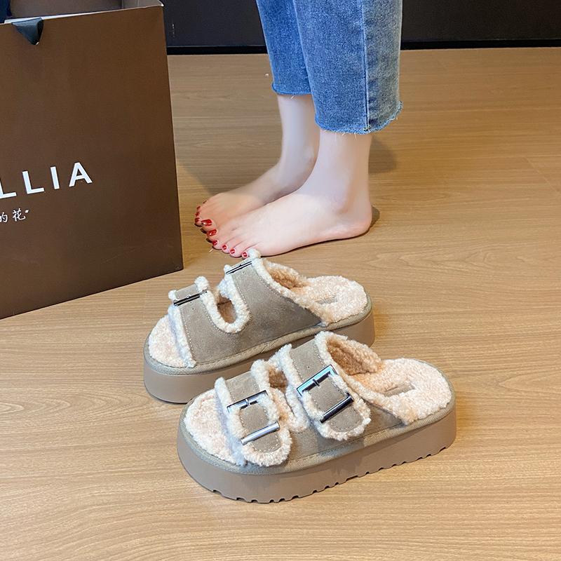 Fashion 2025 Autumn New Plush Women's Slippers, Thick-soled Fashionable Indoor Warm Open-toe Fur Shoes, Comfortable Women's Slippers