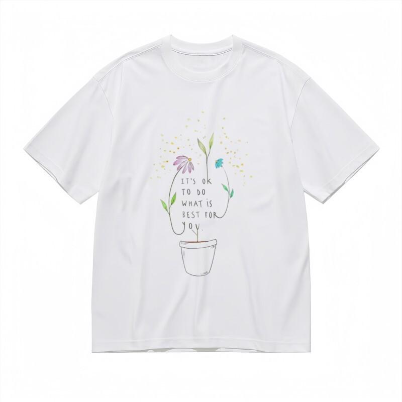 

Women s Round Neck Classic T-Shirt Pink Blue Blossom and Inspirational Quote Tee M