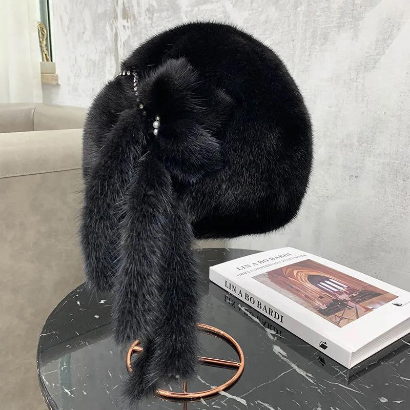 Women’s Hat Mink Style Hat Elegance Tassel Whole Mink Ear Protection Women's Hat Winter Fur Hat Soft Hat