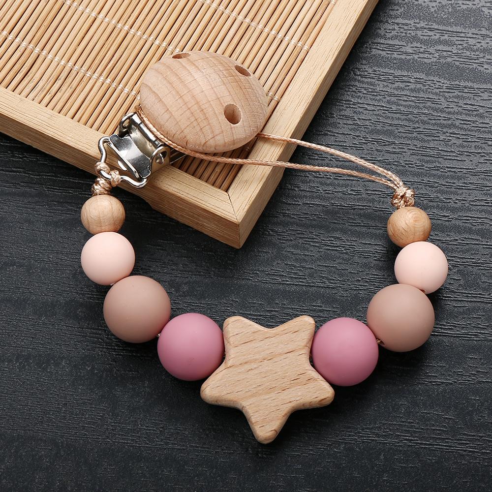 Star Wood Baby Colorful Pacifier Chain Dummy Clips Pacifier Holder Clips Nipple Holder Clips Soother Holder Baby Teething Toys