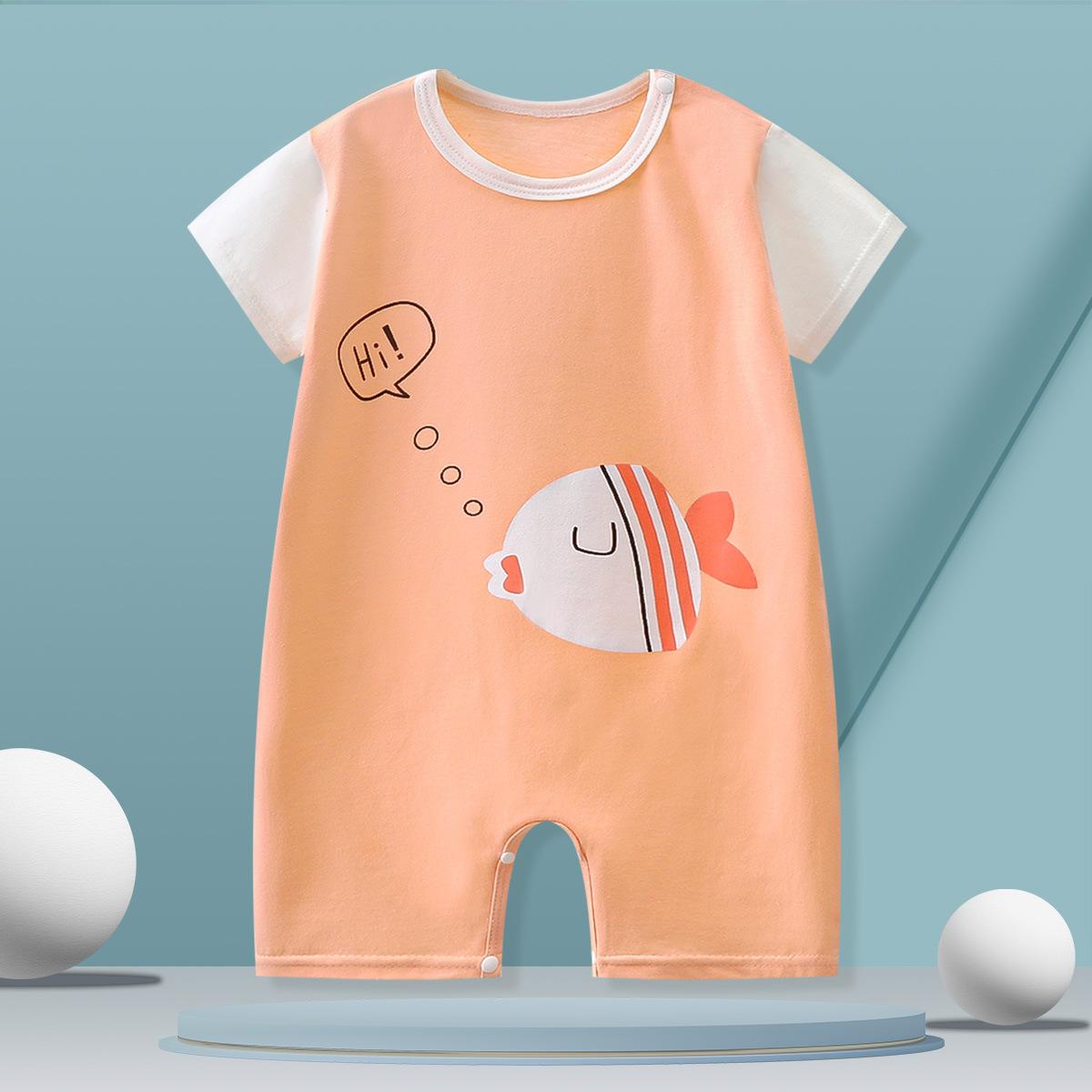 

Детский тонкий комбинезончик для новорожденных, летний комбинезон с короткими рукавами, пижама с рисунком для мальчиков и девочек 90cm