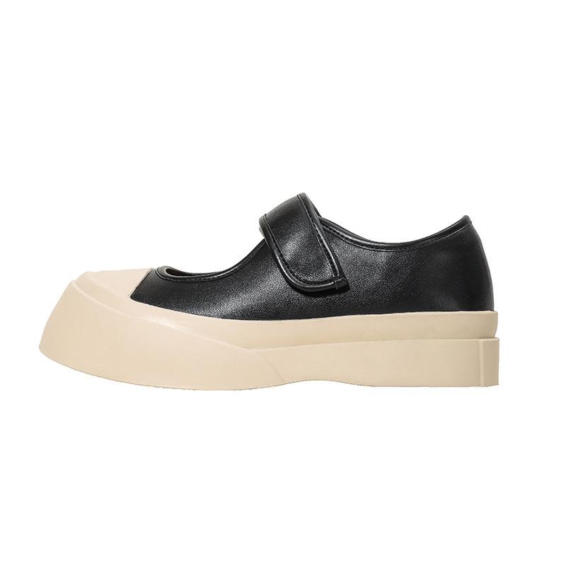 

Французские туфли Мэри Джейн для женщин 2025 года, новые спортивные туфли для отдыха на толстой подошве с липучками, уродливые милые маленькие белые туфли с большой головой из кожи для женщин 35 чёрный