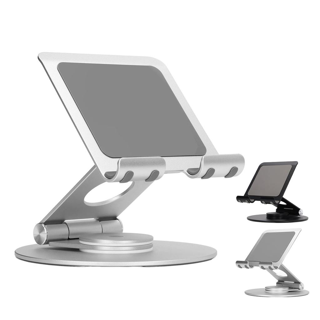 Suport pentru telefon pliabil, rotație de 360 de grade, înălțime reglabilă, suport de birou din aluminiu cu bază stabilă pentru