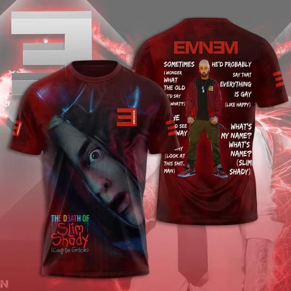 Round Neck 3D Rapper Eminem Printed T-shirts Casual Short Sleeved Men's T-shirts - Soft Medium Stretch Polyester Fabric Summer Relaxed Fit Clothing