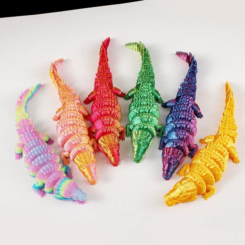 3D Printed Crocodile Toy Movable Joints Simulation Animal Figurine Desktop Ornament Creative Craft Kids Birthday Gift Home Decor