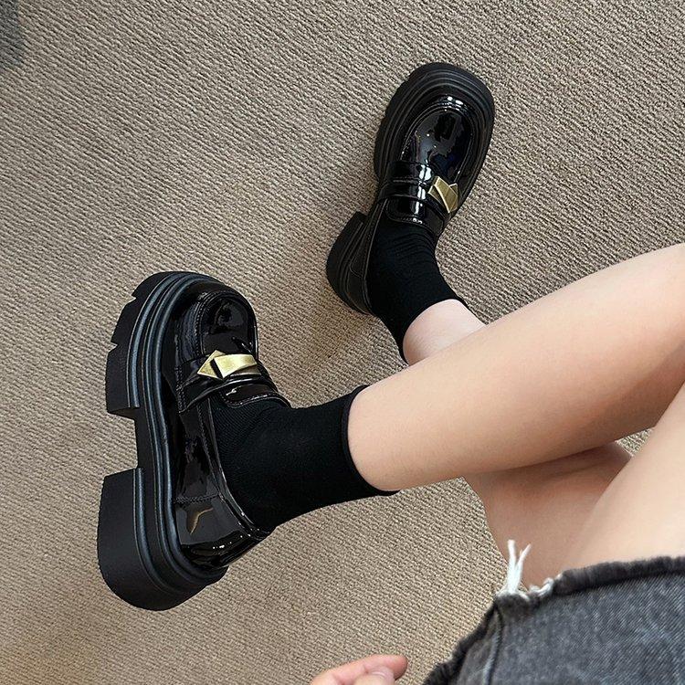 Platform British style small leather shoes women's 2025 new spring and autumn one-pedal black single shoes Mary Jane shoes loafers