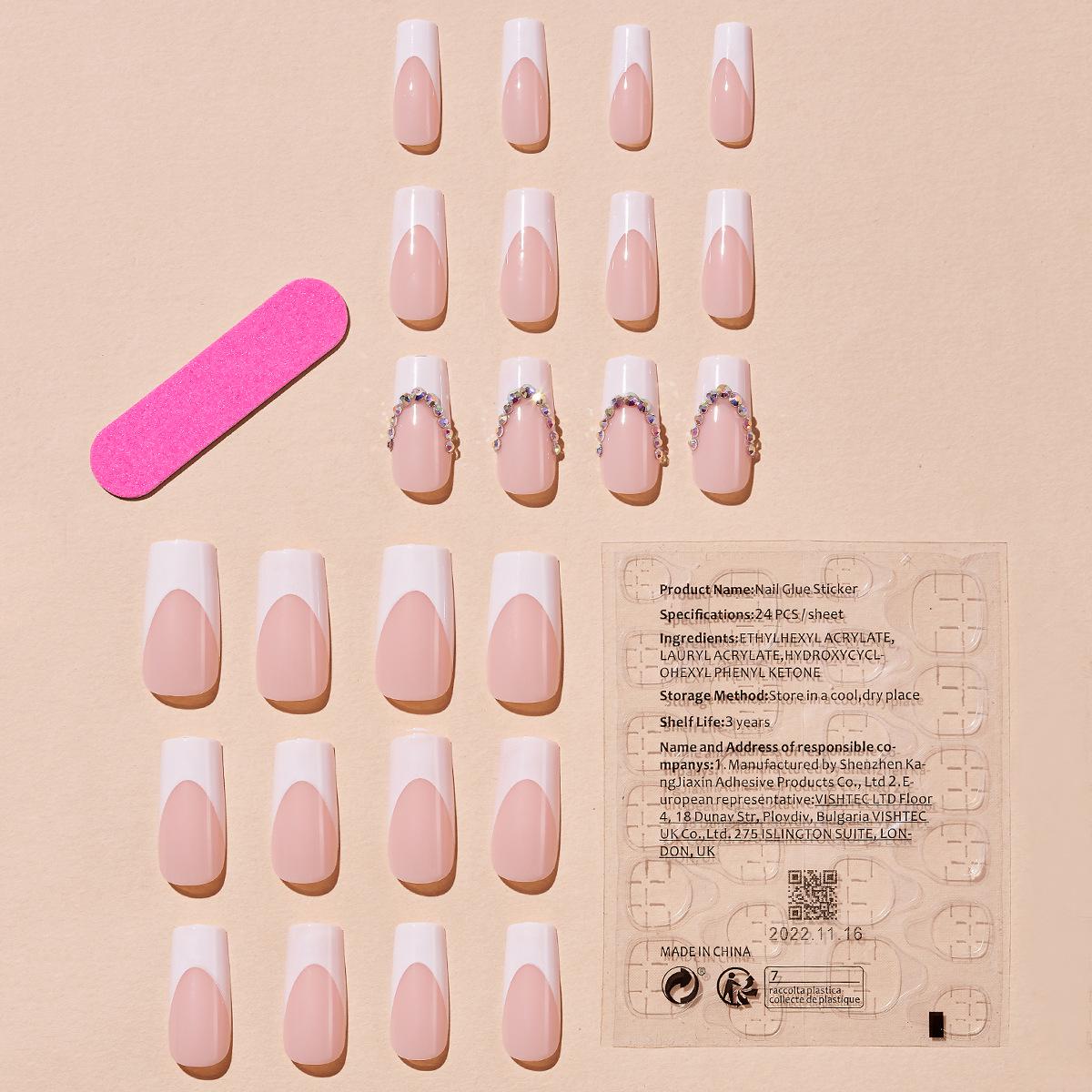 

Трансграничный Длинный Белый Французский Маникюр Съемные 24 Штуки Накладные Ногти