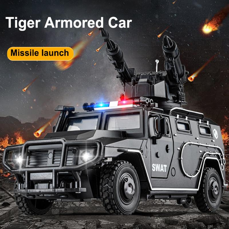 1:24 Large Alloy Armored Police Car Model Can Fire High-simulation Die-cast Military Explosion-proof Car Tank Children's Gift