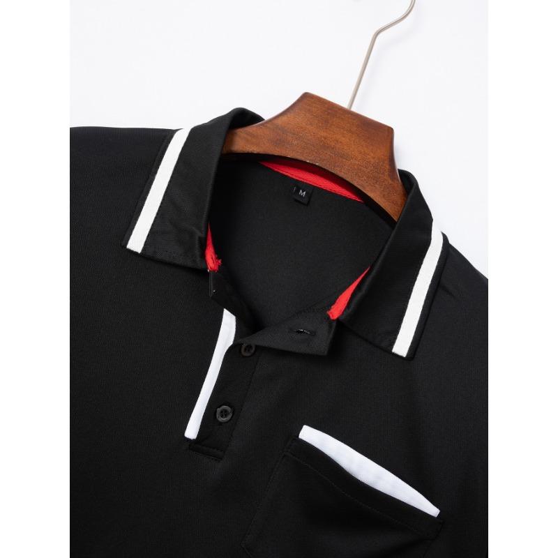 Men's New Summer Pocket Splicing Polo Set Simple Lapel Daily Casual Outfit