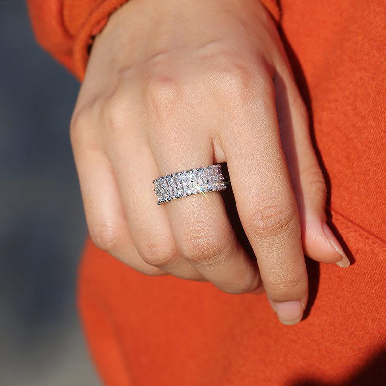 2026 hand jewelry European and American fashion feng shui drop shape double-row zircon ring Women's personality light luxury ring