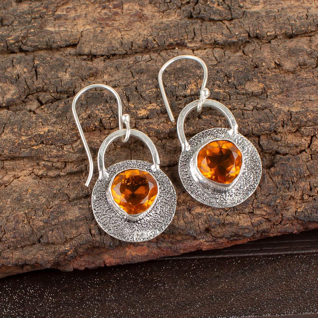 Citrin Edelstein 925 Sterlingsilber Schmuck Handgefertigt Hängeohrringe 1.30" EE-63-1