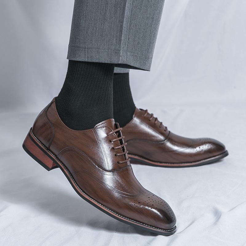 Men'S Classic Retro Oxfords Shoes Mens Business Dress Office Leather Brogue Shoes Men Fashion Wedding Party Lace-Up Flats New