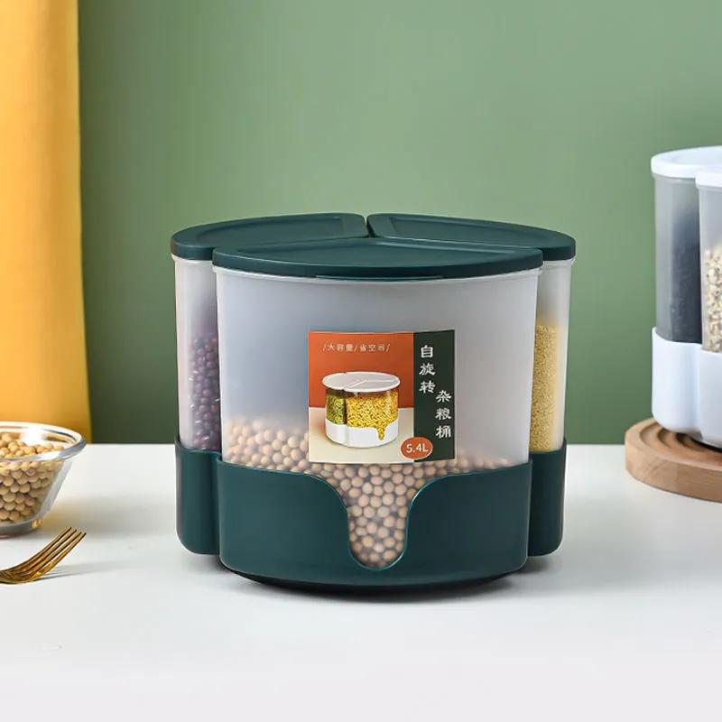 Rotatable Rice Bucket Grain Storage Tank Compartment Household Insect-proof Moisture-proof Sealed Can Food-grade Grains Cereal Storage Container Box