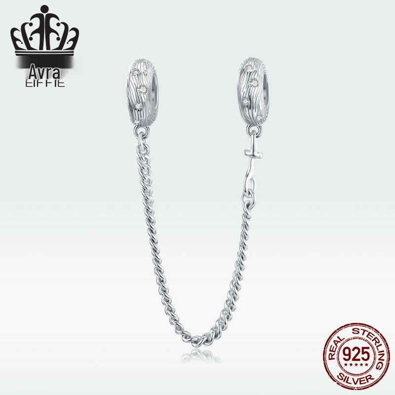 European S925 Sterling Silver Water Ripple Safety Chain Bracelet Accessory