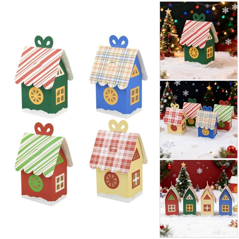24Pcs Festival Holiday Candy Packaging Boxes Reusable Paper House Gift Containers For Christmas Decorations