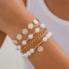 4 stuks Vintage Kleine Margriet Bloemen Hanger Nep Parel Armband Set voor Vrouwen Boheemse Kralen Emaille Hand Touw Zirkonia Cadeaus