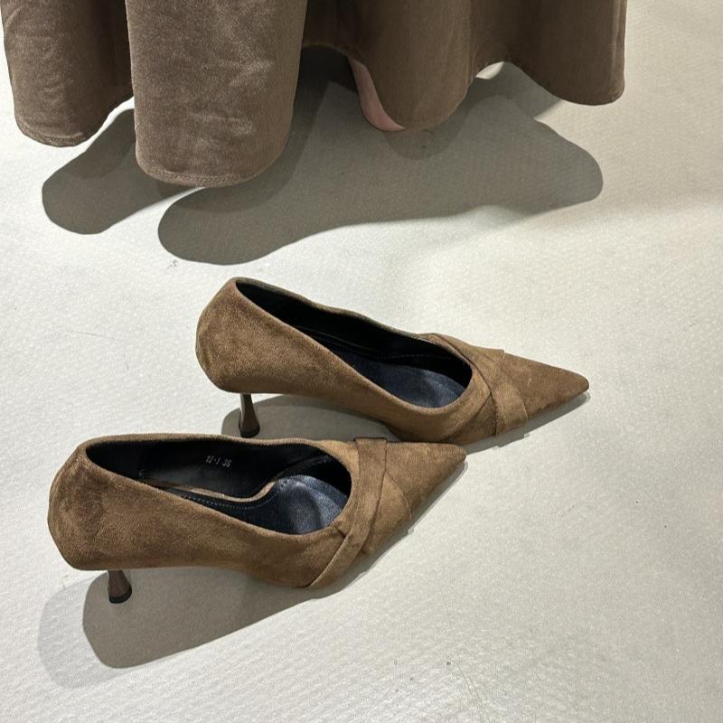 2026 New Spring Suede Women Slip On Shoes Sexy Thin High Heels Wedding Party Shoes Women s Elegant Pointed Toe Dress Pumps 35 коричневый 3330₽