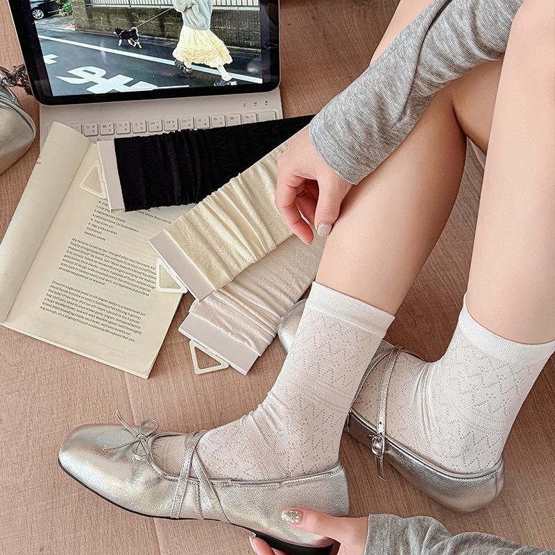 Spring and Summer Lightweight Children's Silk Bamboo Silk Solid Color Multi-Purpose Mid-Calf Socks Breathable Layered Socks Without Bones