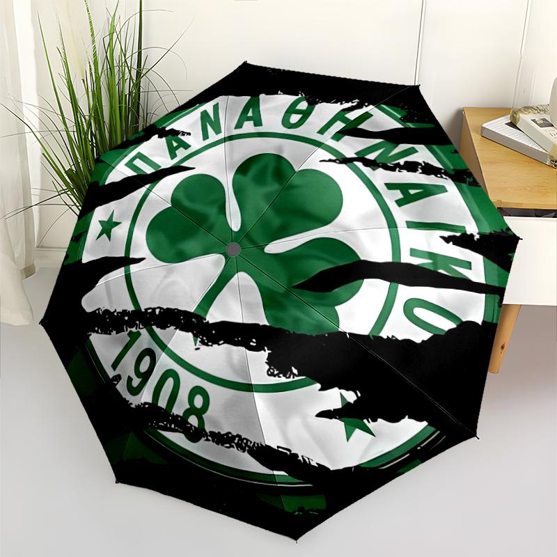 Panathinaikos FC Print Automatic Umbrella, 8 Rib Iron Frame, Plastic Handle, Suitable for Outdoor Travel &Daily , Ideal Gift