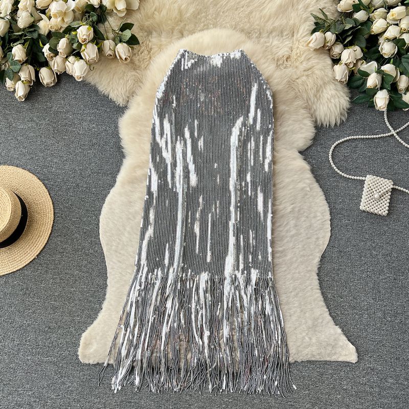 

Юбка с кисточками, пэчворк, пайетки, блестящая, женская, осенняя, новинка, чистое желание, сексуальная, с высокой талией, облегающая, платье для ночного клуба Silver S