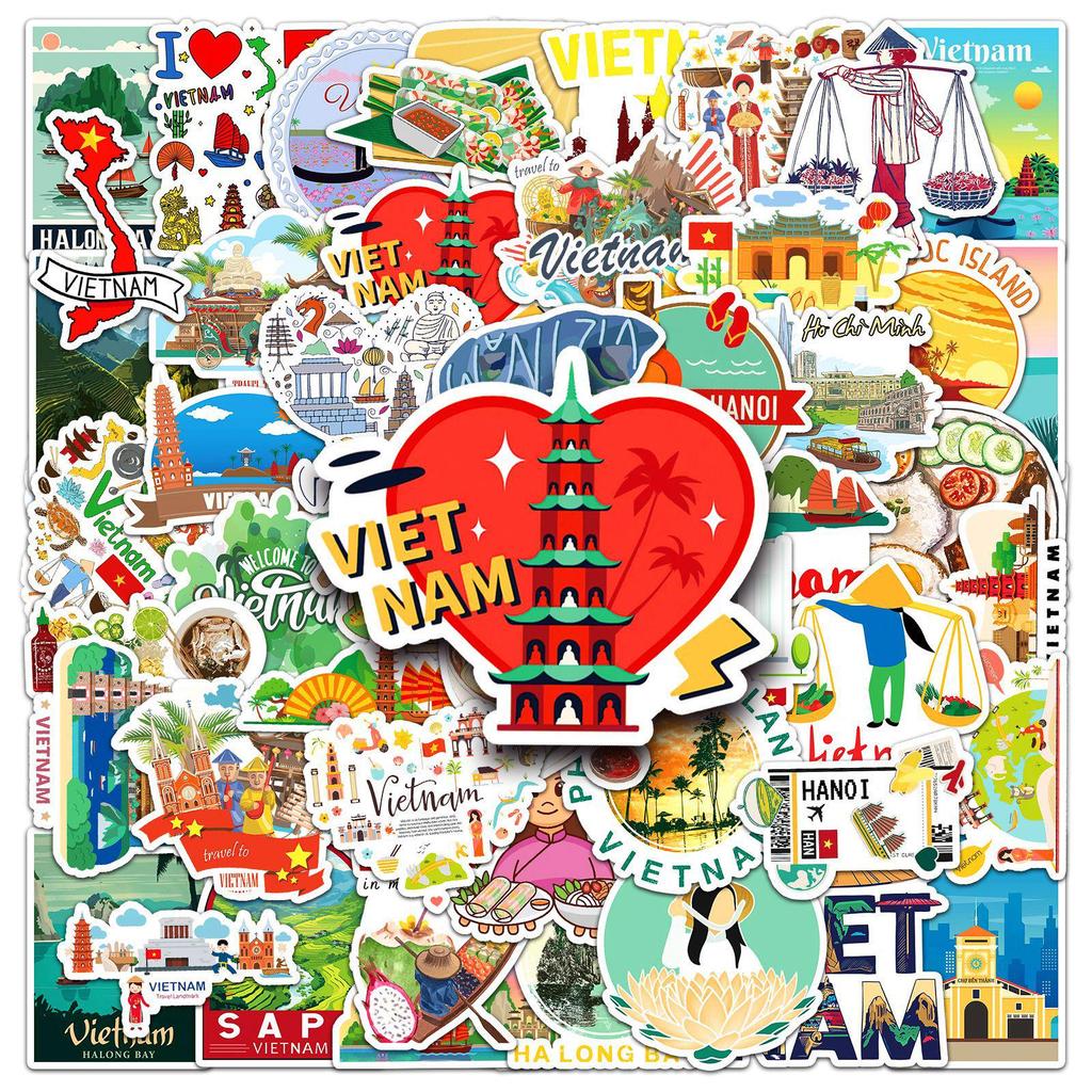 50 Personalized Vietnamese Graffiti Stickers for Outdoor Travel, Phone Cases, and Suitcases
