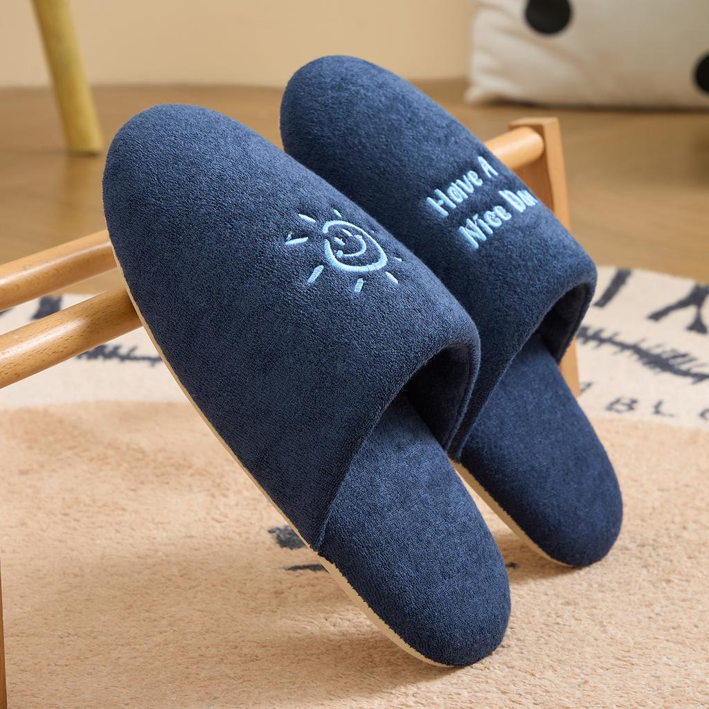 Home silent slippers autumn and winter indoor non-slip silent floor couple simple warm cotton slippers