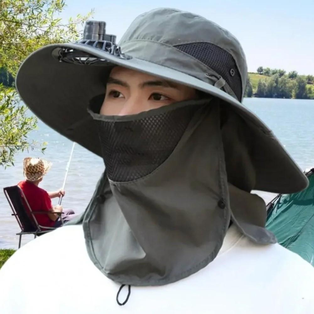 Windproof Neck Flap Bucket Hat Cooling Fan Hat for 3.7 V 500 mAh Lithium Battery Outdoor