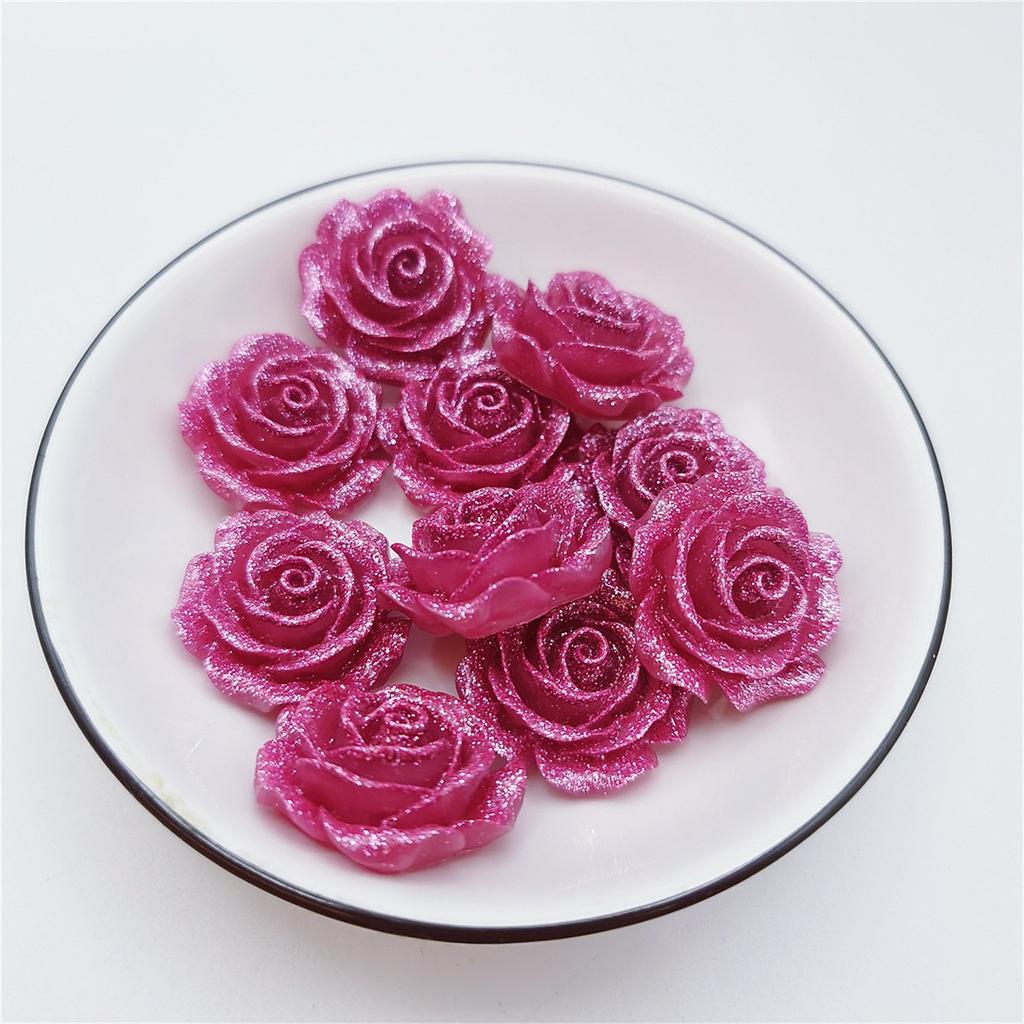 10pcs Resin Glitter Sparkling Rose Flower Flatbacks Cabochons For Card Decorations DIY Jewelry Craft Embellishments