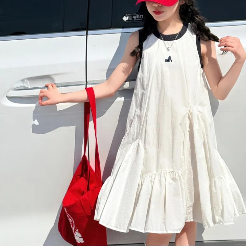 Summer Girls Princess Dress Kids Sleeveless Dress with Ruffles Design Dresses for Teen Child Casual Vacation Beach Dress