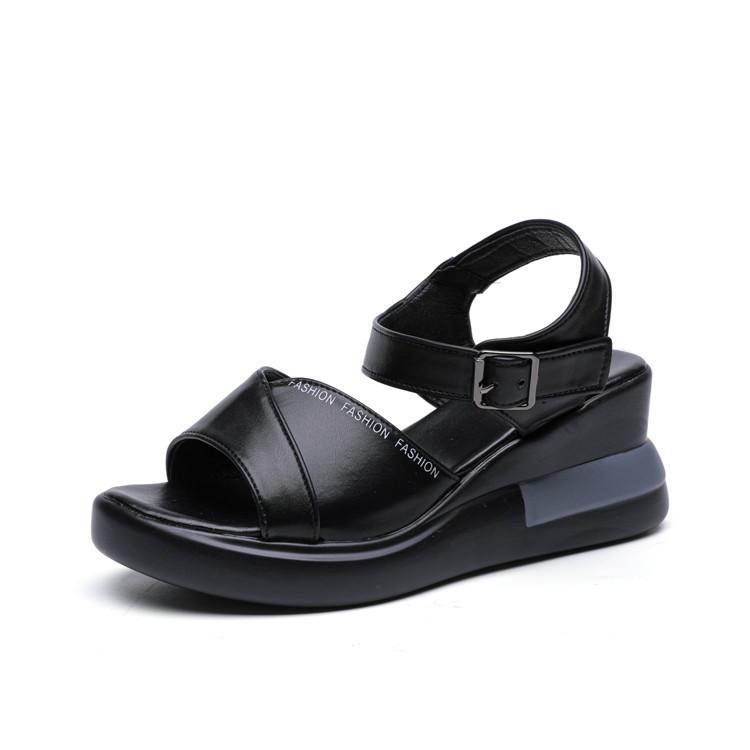 

thick-soled wedge sandals women s 2025 new spring and summer Korean version muffin heel buckle with open-toed high-heeled Roman sandals women 35 чёрный