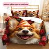 Dog with Birthday Hat Pattern Bedding Quilt Set  Home Decoration  Gift (1 * duvet cover + 2 * pillowcase  without core)