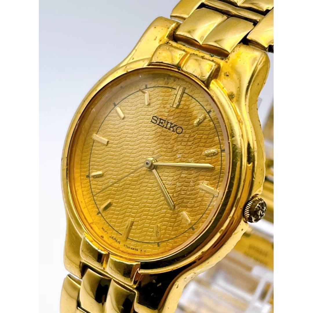 Used SEIKO Watch Working Item V701-A090 Battery Replaced Gold