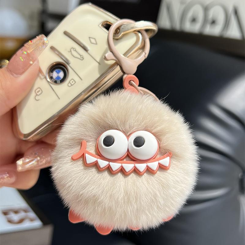 Fluffy Rabbit Fur Pompon Keychain Cute Mini Phone Pendant Plush Ball Car Keyrings For Handbags Decoration Backpack Accessories