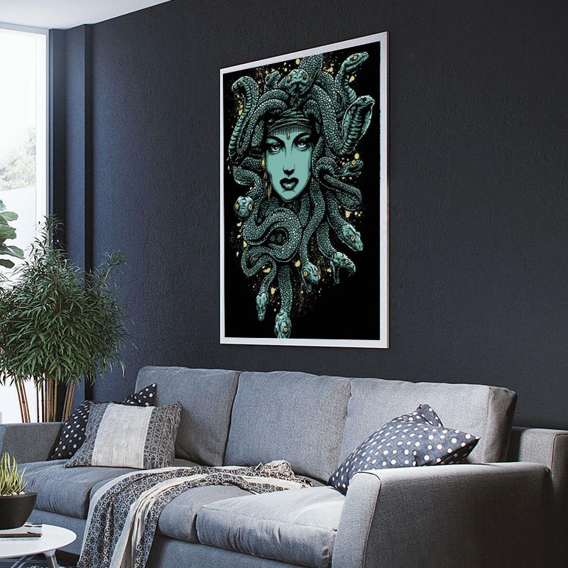 Lerretsmaleri Veggkunst Medusahode Blå abstrakt bildeplakater HD Moderne Klassisk trykk Dekorative malerier