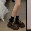 British Style Fashion Small Leather Shoes Platform Single Shoes Women's Metal Buckle Muffin Heightening Loafers 2025 New Autumn and Winter