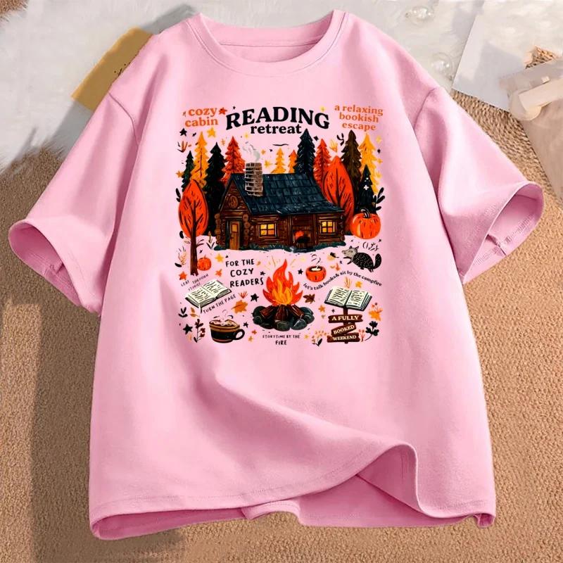 Cozy Cabin Reading Retreat Tshirt Fall Bookish Tshirt Autumn Cozy Readers Pumpkin Spice Book T Shirt Aesthetic Clothes