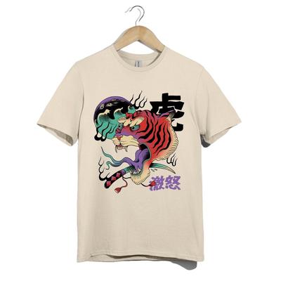Psychedelisches Tigerwut T-Shirt – Grafisches T-Shirt mit japanischer Wellenkunst und kräftigen Farben
