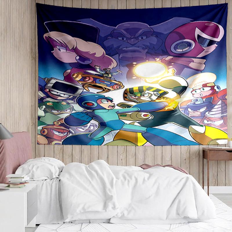 Cartoon Rockman Game Megaman1 Tapestry for Bedroom Aesthetic Classroom Tapestries Wall Hanging for Living Room Dorm Office,Ideal Creative Gift
